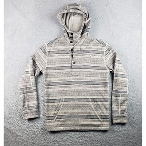 Burton Durable Goods Hoodie Mens S Beige Striped Henley Pullover Kangaroo Pocket